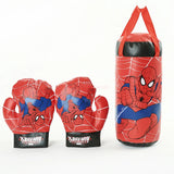 Spider-Man themed boxing gloves and punching bag on a white background