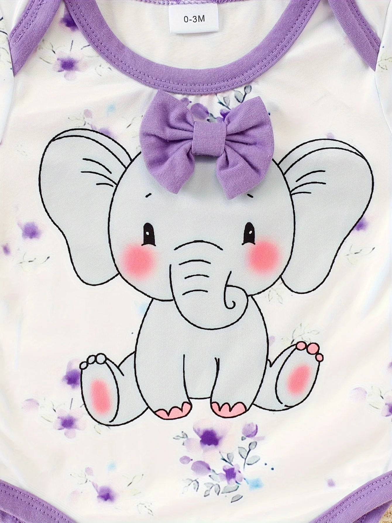 3pc Elephant Baby Girl Set | Purple Bodysuit & Pants