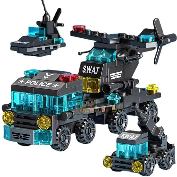 6-in-1 Police Building Blocks Set - Car, Truck, Plane - Little Fashion
