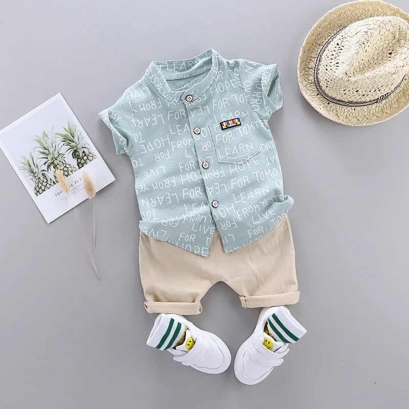Boys Letter Print Shirt & Shorts 2pc Summer Fashion Set