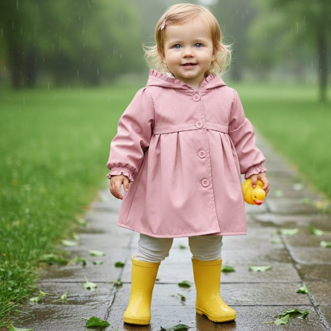 Girls' Waterproof Hooded Jacket – Spring/Fall Mid Coat