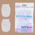 Two white anti-scratch mittens next to their packaging on a brown background