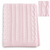 Folded soft pink knitted baby blanket featuring alternating vertical cable knit patterns and ribbed stripes against a plain white background, with a close-up inset in the top right corner showing the textured cable stitch detail.