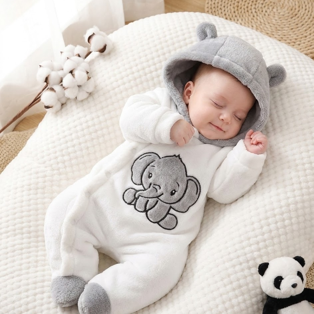 Boys' Bear Patch Hooded Winter Romper