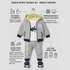 Toddler sports tracksuit set displayed on a hanger against a light gray background, with informational callouts around the product. The set includes a heather gray zip-up hoodie with a bright green hood lining, navy cuffs and hem, a white graphic tee, navy pants with green 'SPORTS' text, and navy/blue sneakers.