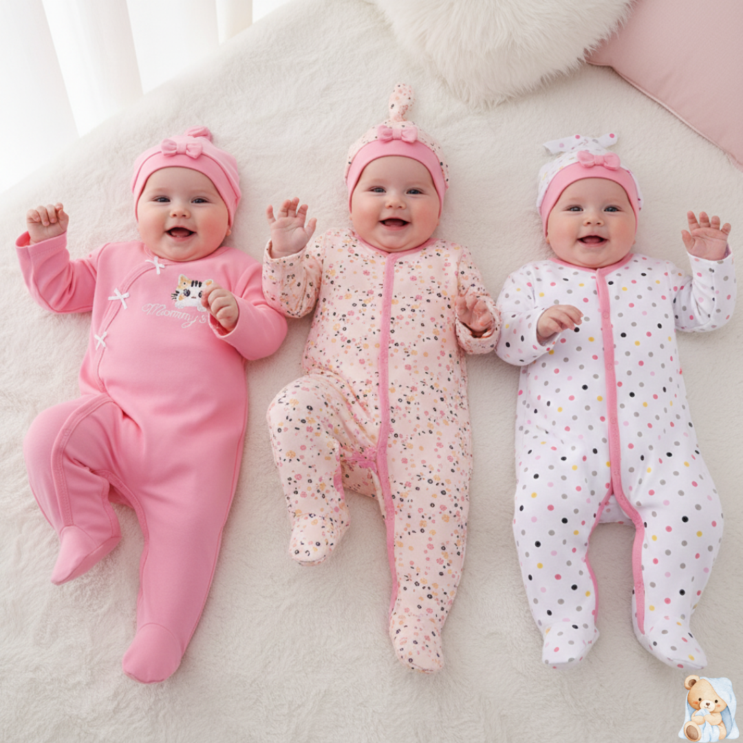 6PCS Baby Girl Cartoon Romper Set with Hat