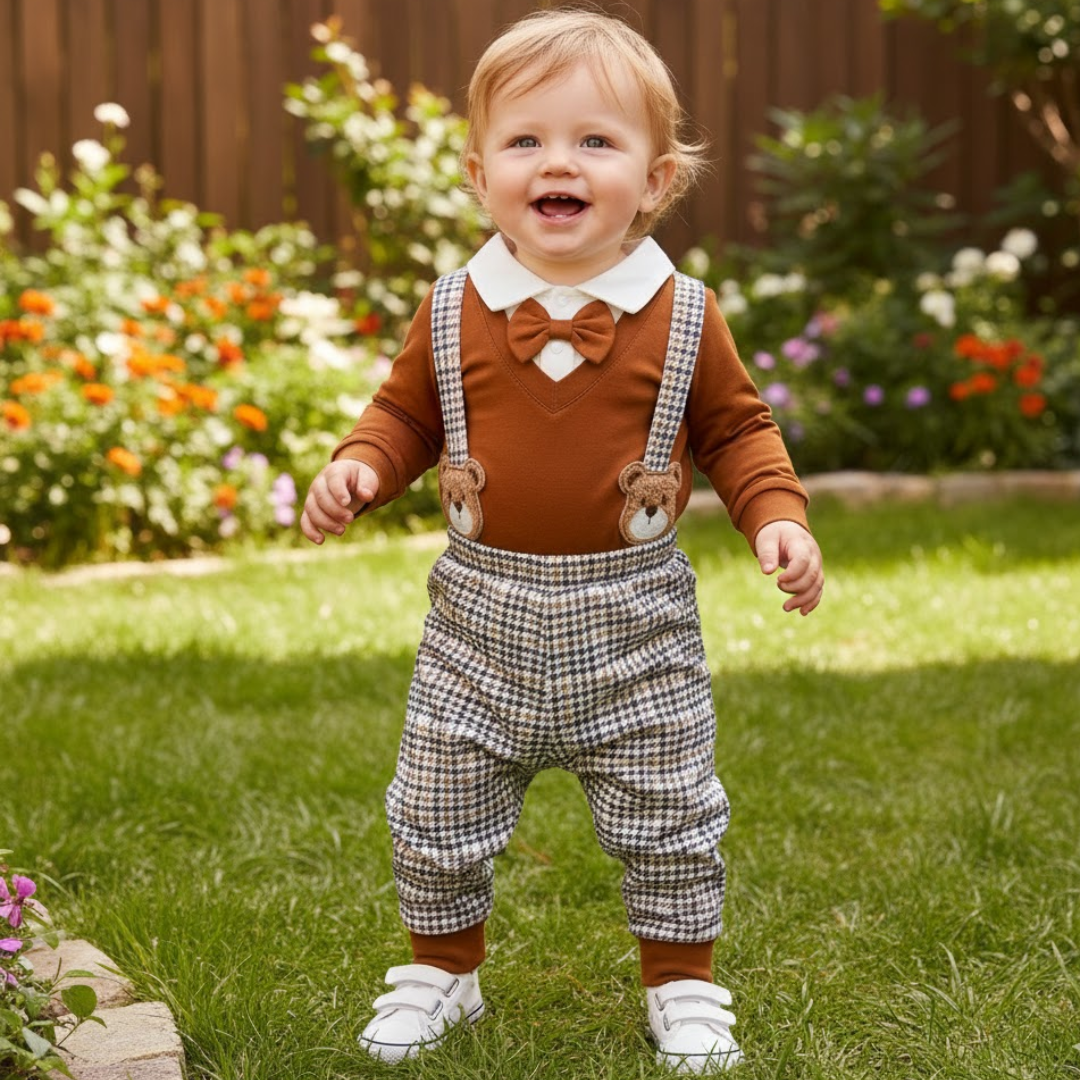 Baby Boy Bear Romper & Bow Tie Gentleman Set