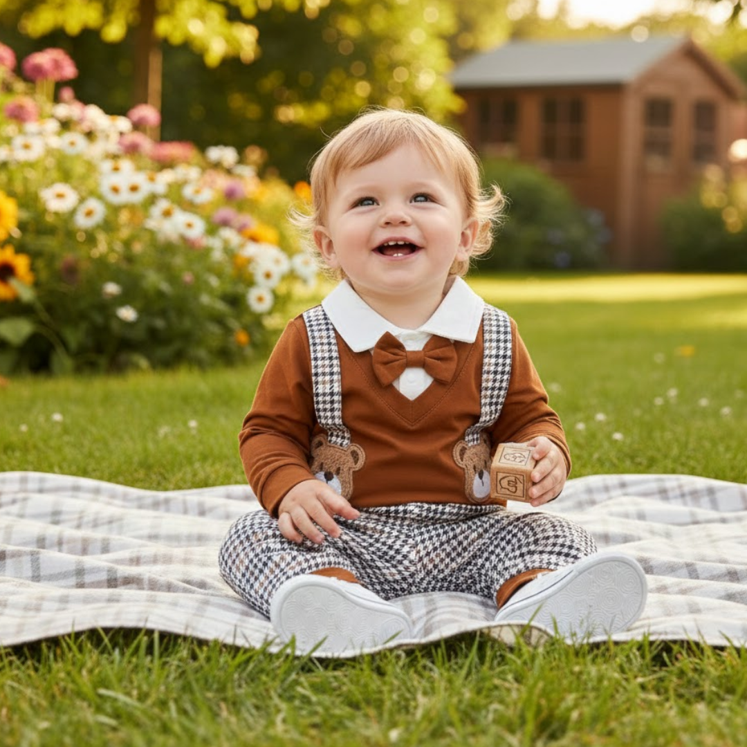 Baby Boy Bear Romper & Bow Tie Gentleman Set