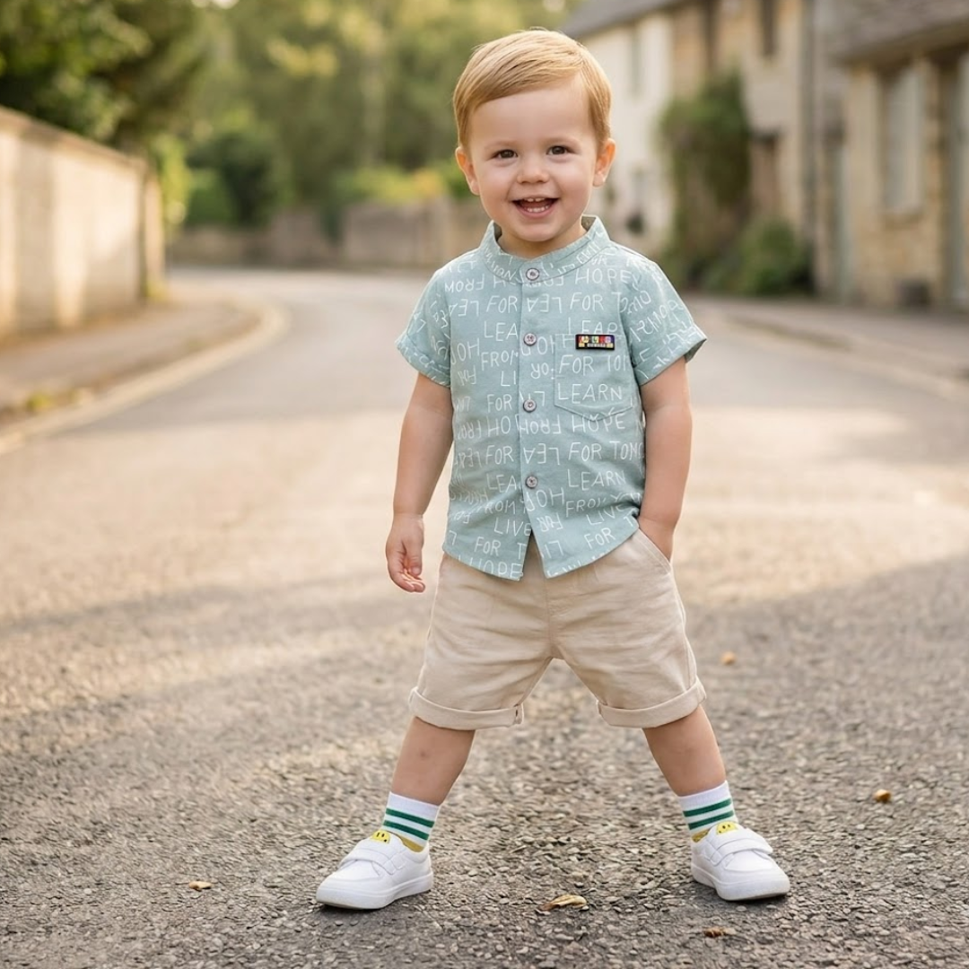 Boys Letter Print Shirt & Shorts 2pc Summer Fashion Set