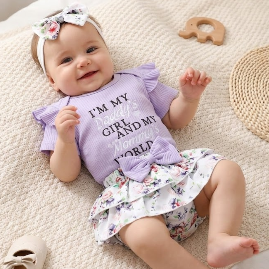 3pc Baby Girl Summer Lace Set - Short Sleeve & Headband