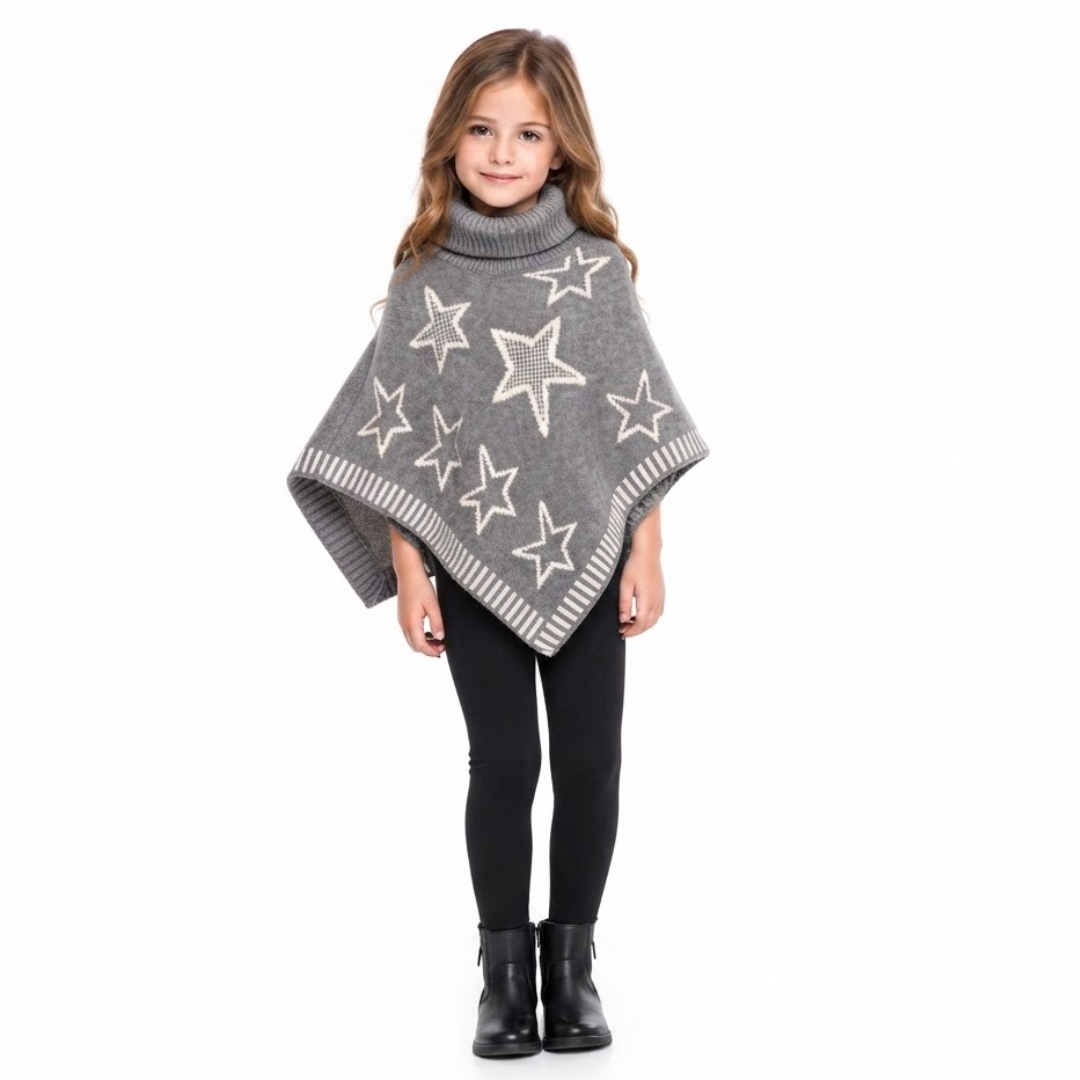 Girls Warm Star Pattern Cap Shawl (4-14Y)