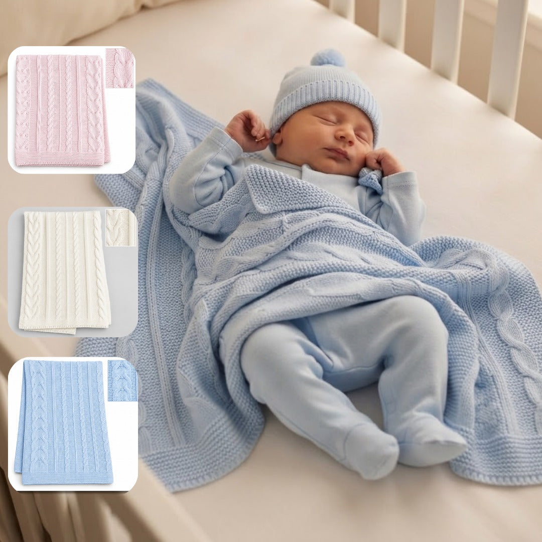 Soft Cotton Baby Knitted Shawl | Cable-Knit Blanket