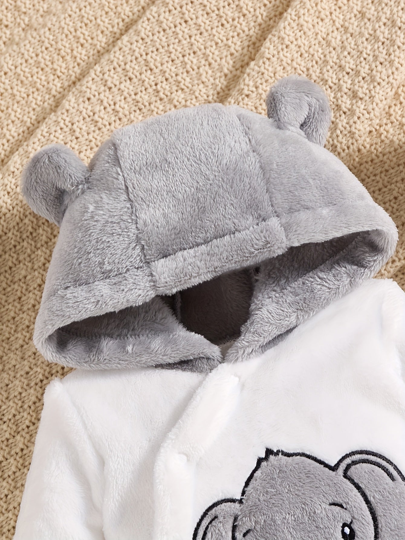 Boys' Bear Patch Hooded Winter Romper