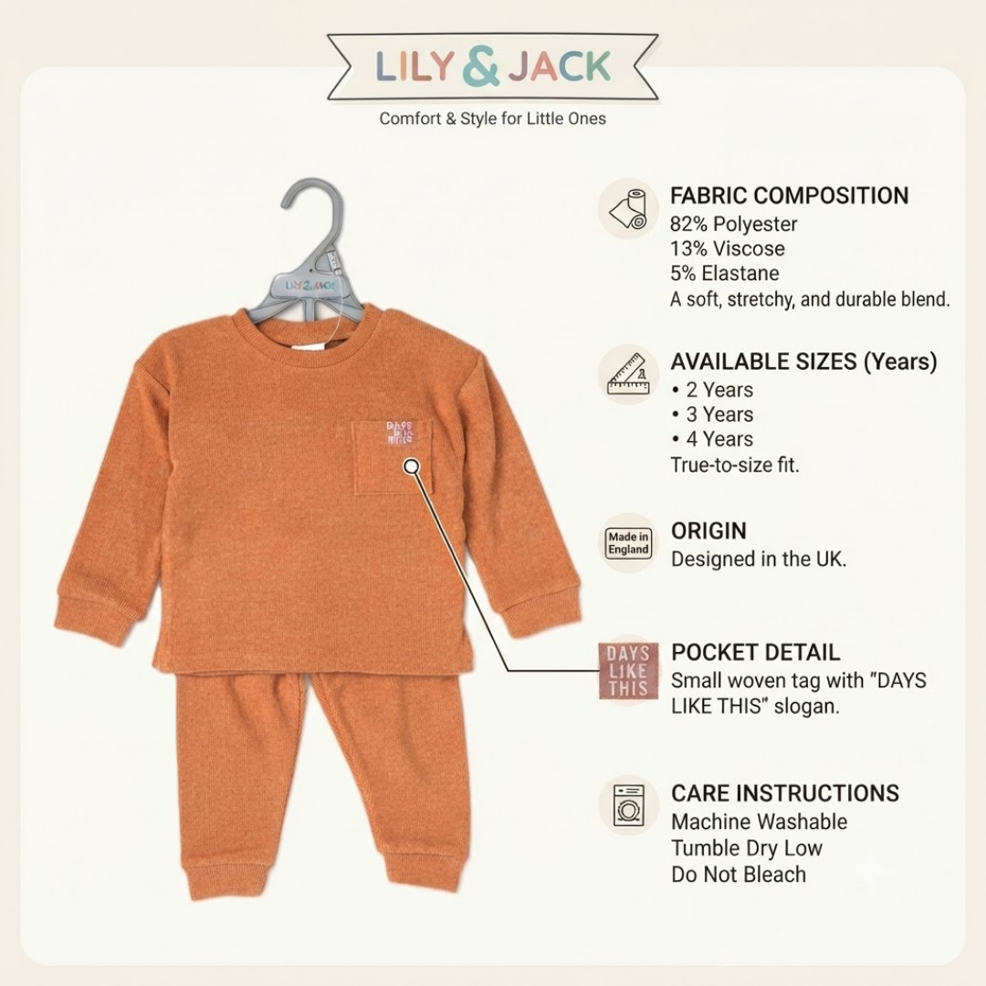 Lily & Jack Orange Brushed Rib Sweatshirt Set 2-4Y
