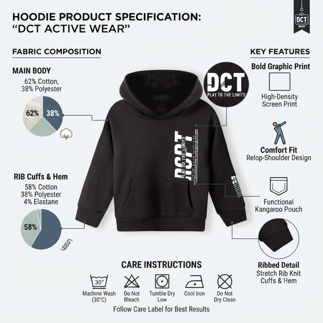 Minoti Boys Black Hoody Cotton Blend 3-8Y
