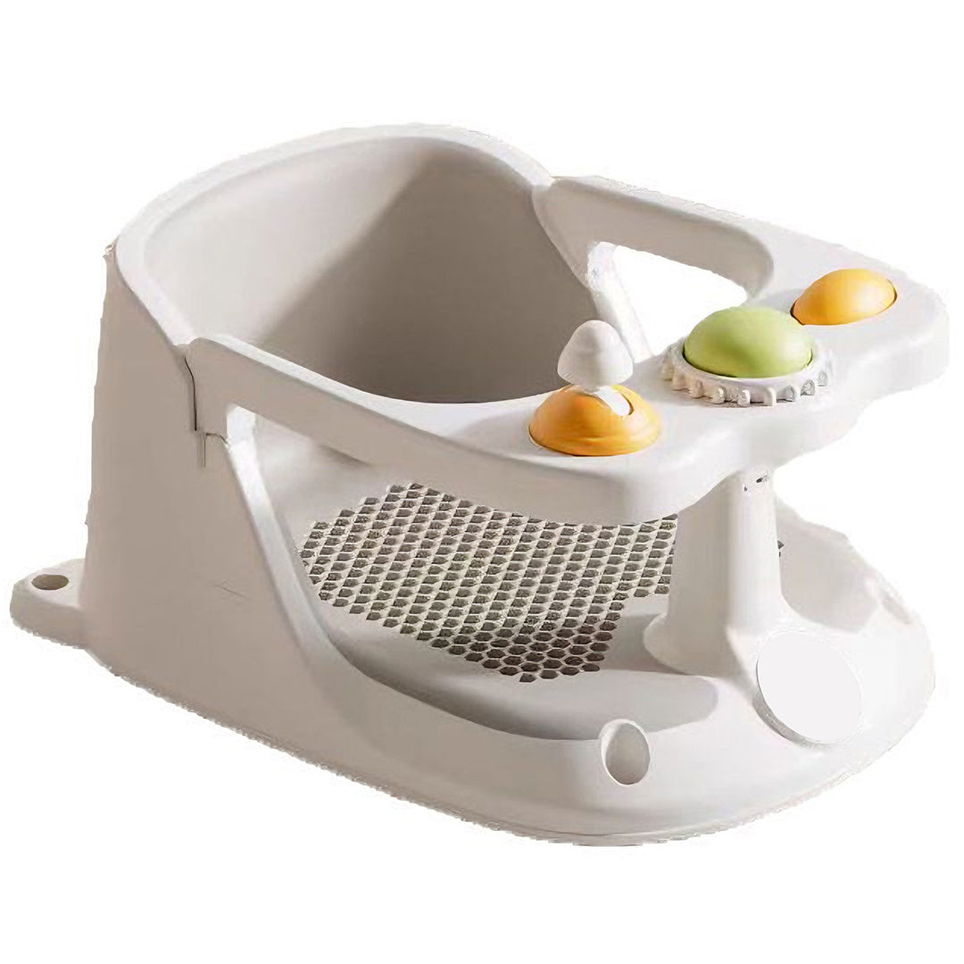 White pet bath seat with colorful buttons on a white background