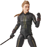 Action figure in a black and gray outfit with a white background