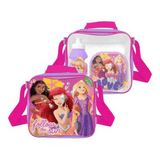 Disney Princess-themed lunch bag with water bottle on a white background