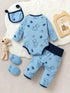 Baby Boy Bear Print Romper, Pants, Bib & Socks Set - Little Fashion