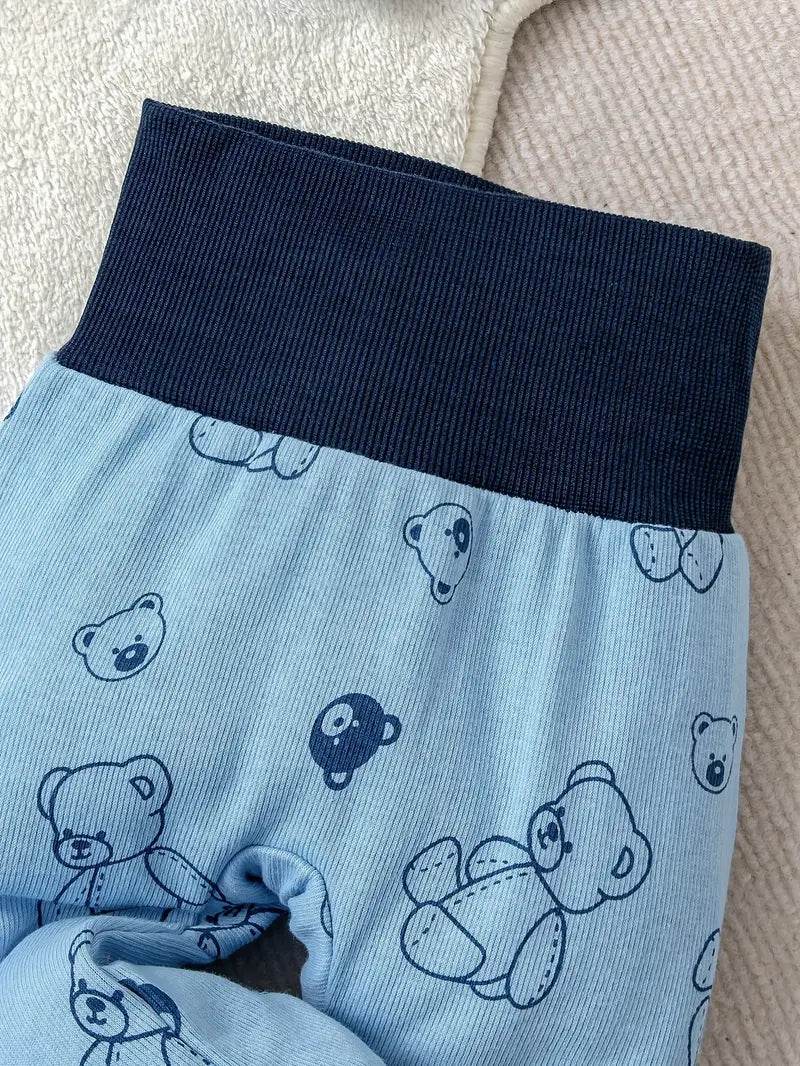 Baby Boy Bear Print Romper, Pants, Bib & Socks Set - Little Fashion