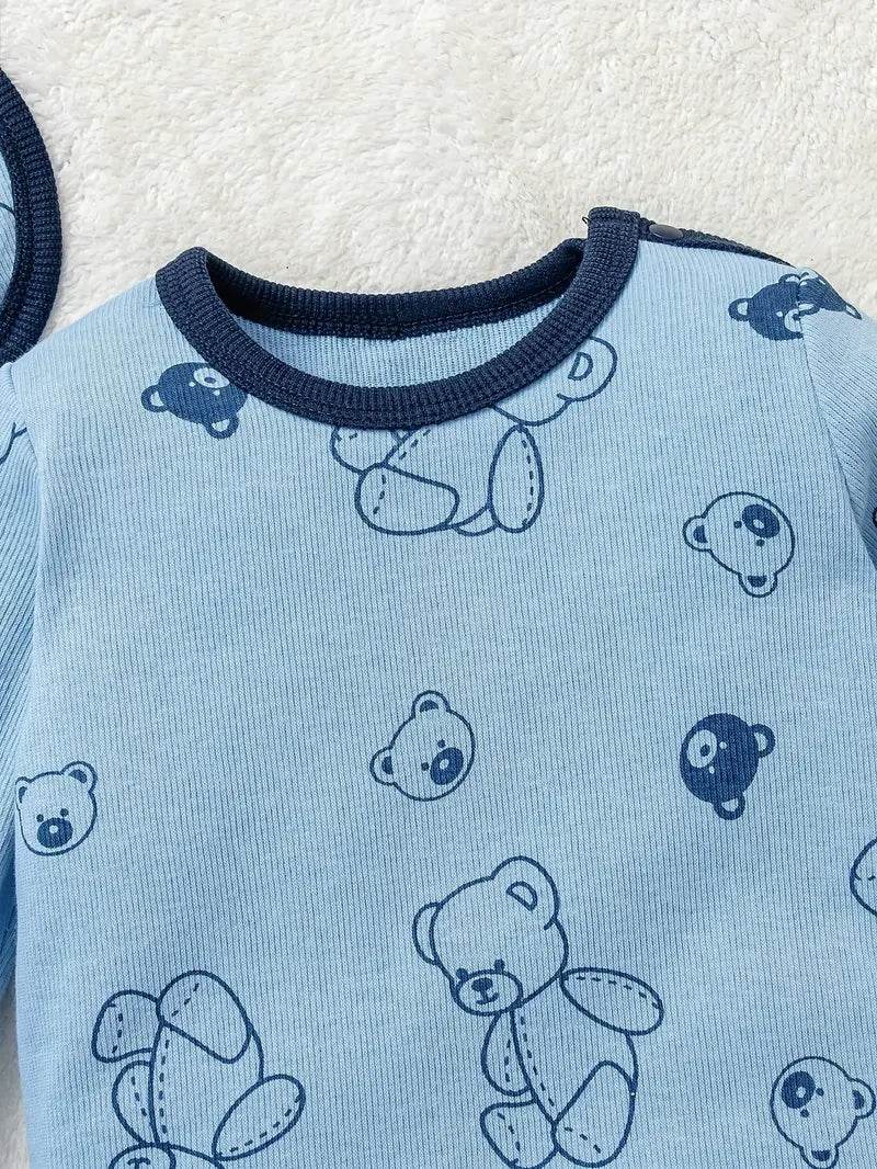 Baby Boy Bear Print Romper, Pants, Bib & Socks Set - Little Fashion