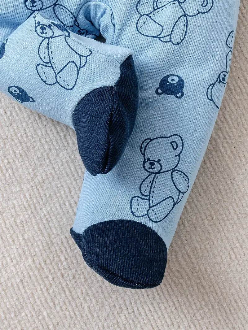 Baby Boy Bear Print Romper, Pants, Bib & Socks Set - Little Fashion