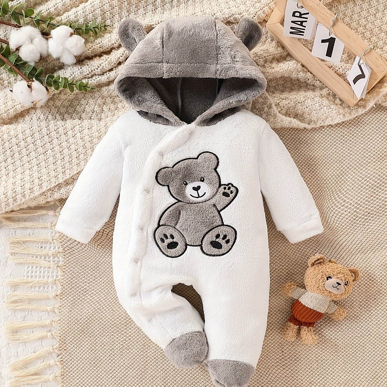 Baby Boys' Bear Print Plush Romper - Newborn-9M - Little Fashion