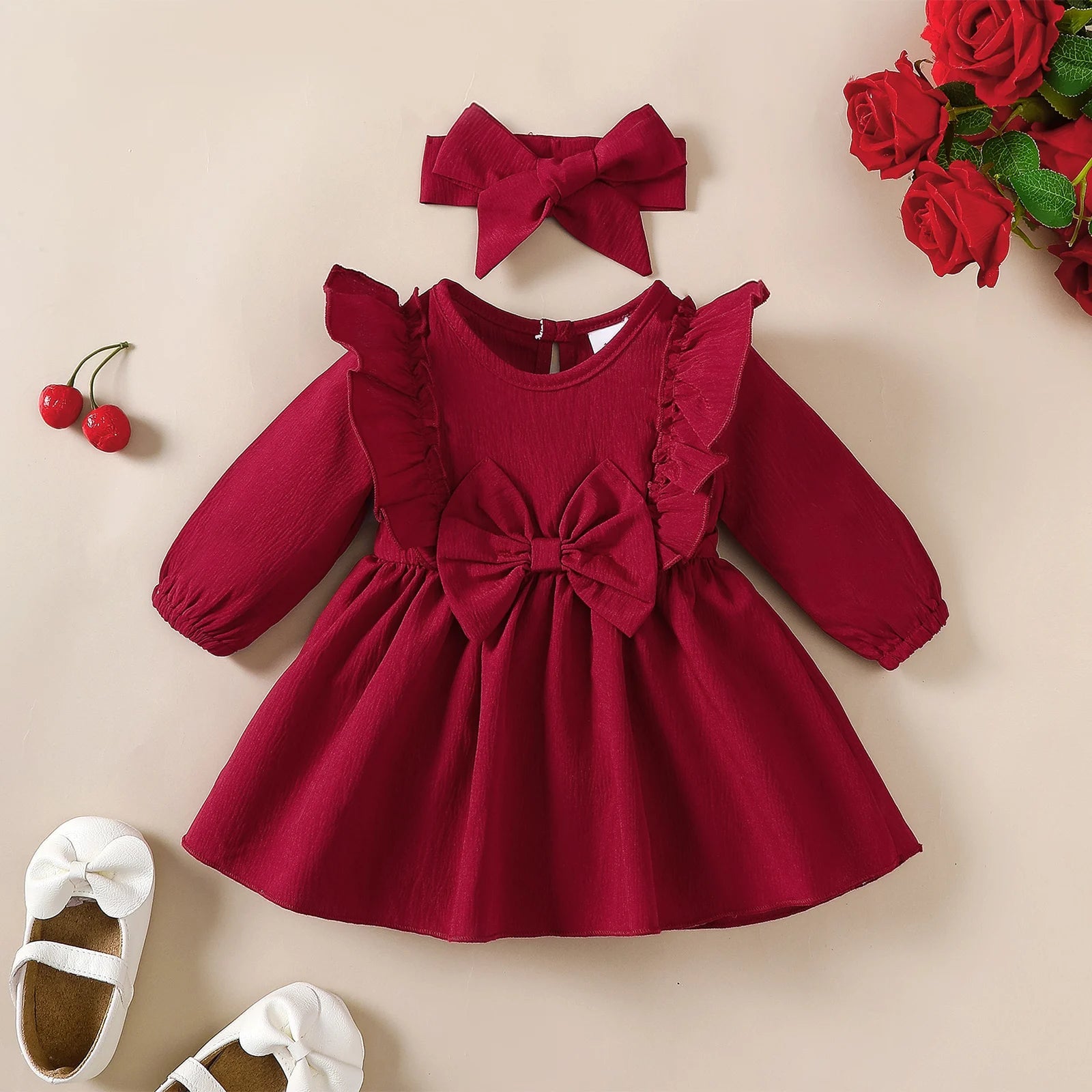 Baby Girl Autumn Dress | Bow + Headband Set 0 - 18M - collection_name