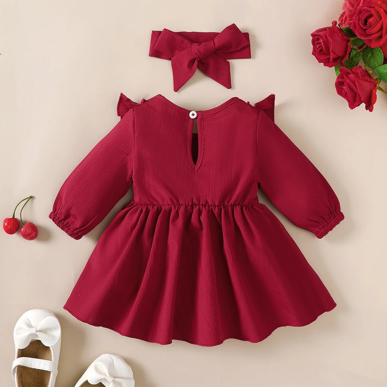 Baby Girl Autumn Dress | Bow + Headband Set 0 - 18M - collection_name