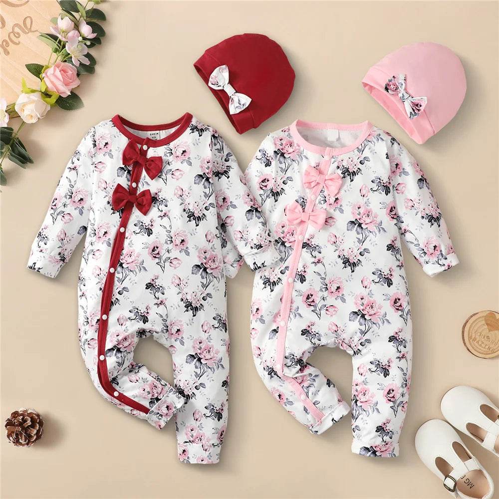 Baby Girl Floral Romper with Hat – Spring Outfit 0-18M - Little Fashion