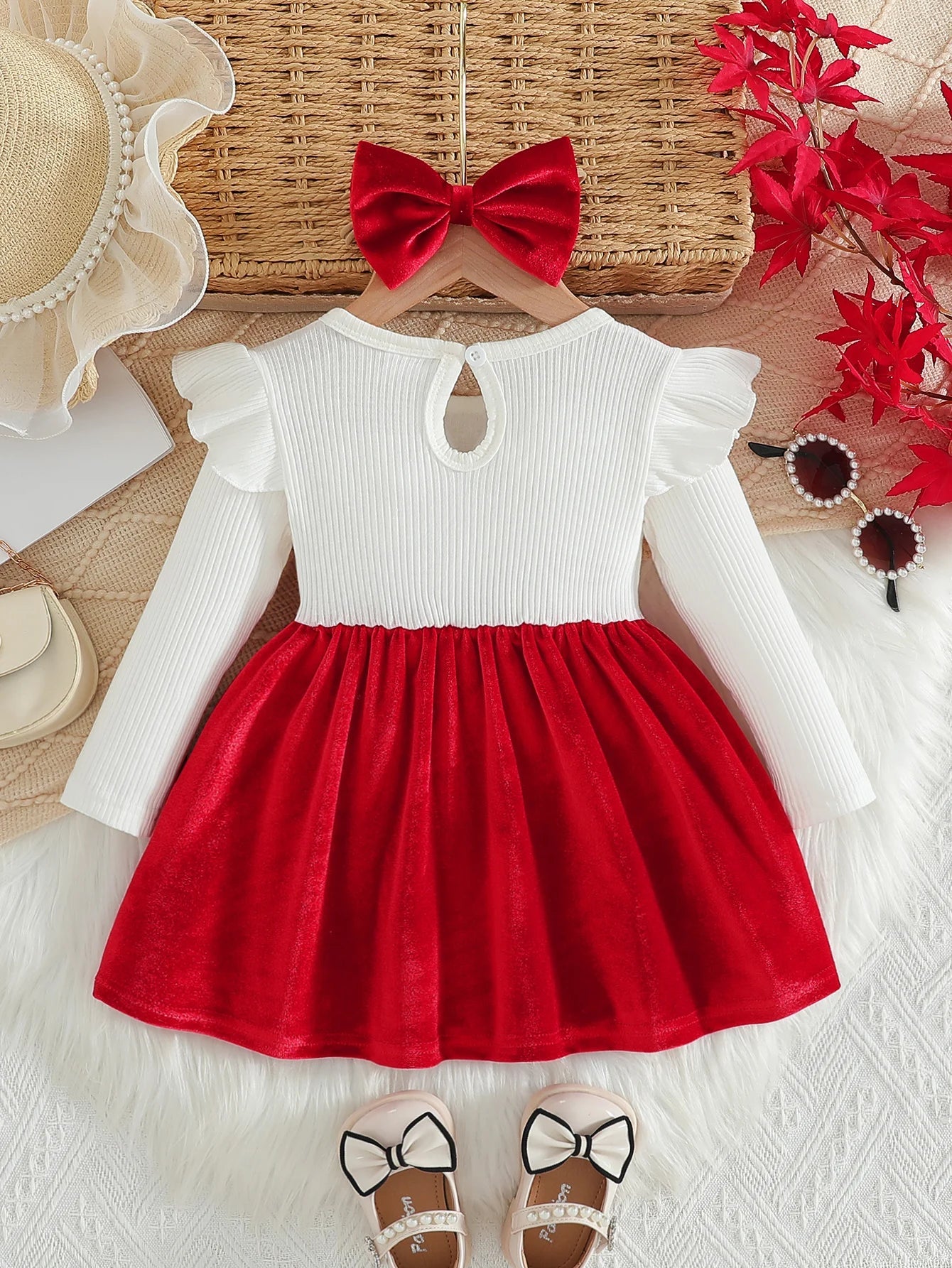 Baby Girl Gold Velvet Dress | Autumn/Winter Ruffle Edge - collection_name