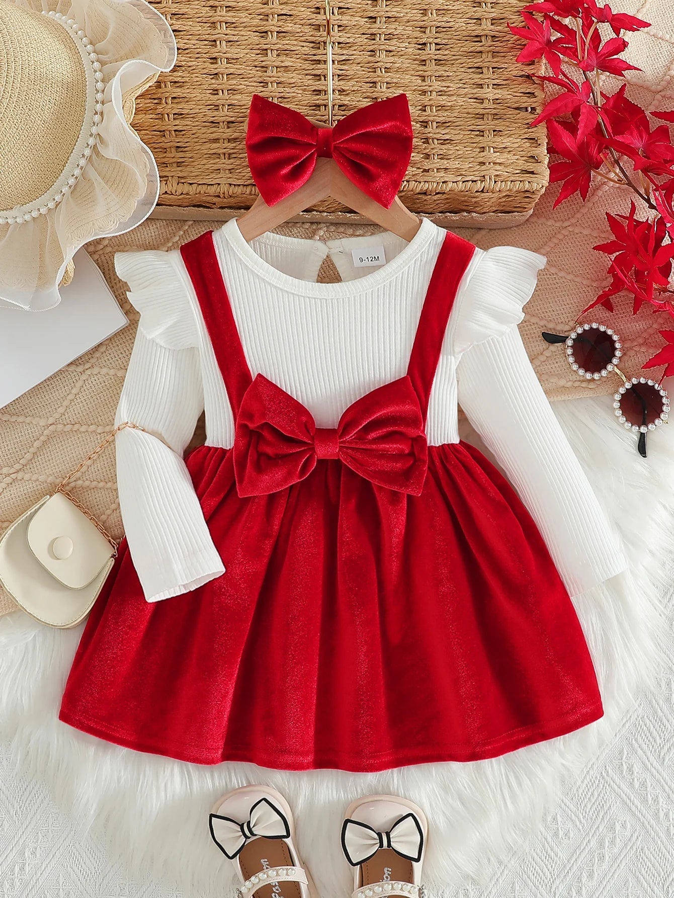 Baby Girl Gold Velvet Dress | Autumn/Winter Ruffle Edge - collection_name