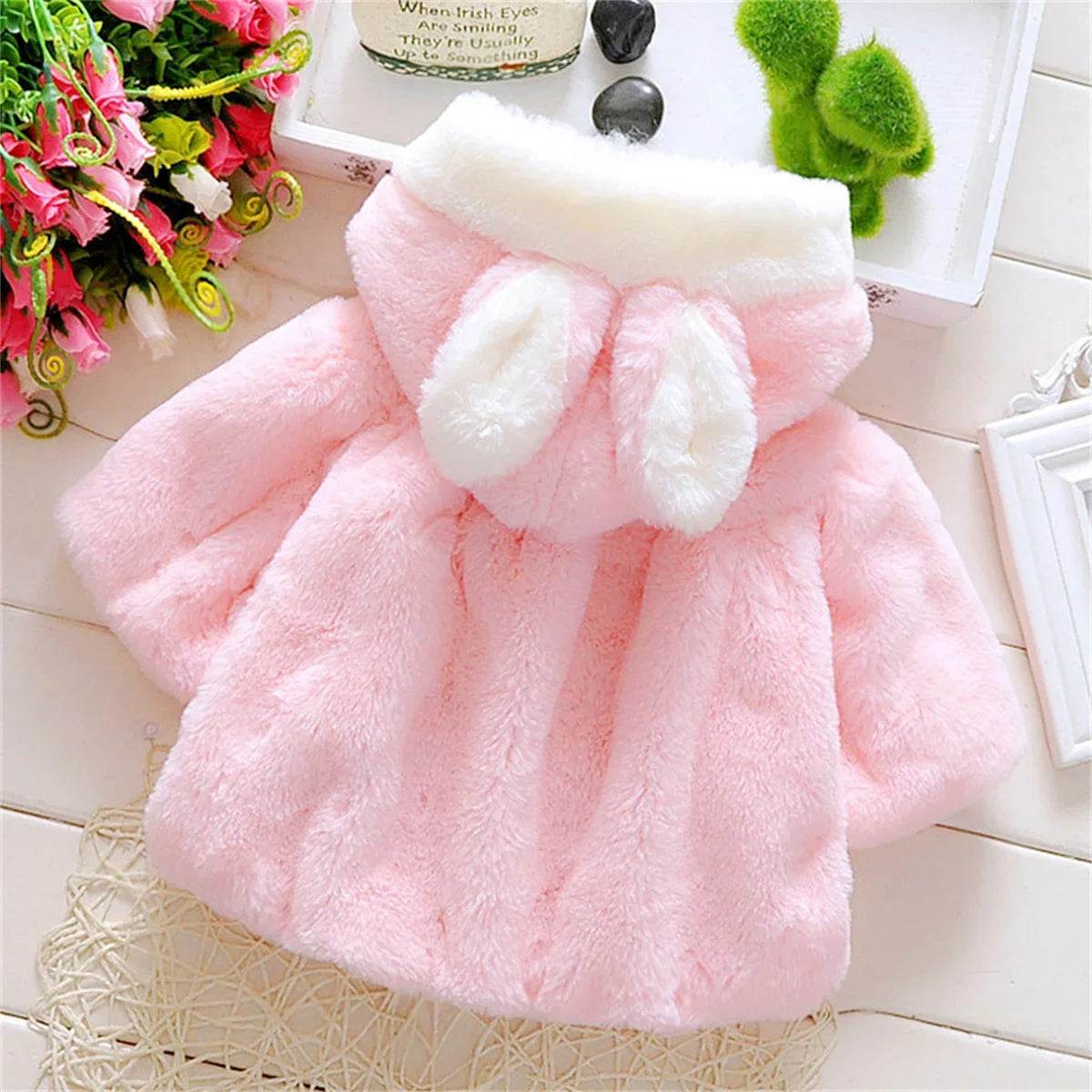 Baby Girl Winter Jacket – Warm Hooded Rabbit Ear Sweater - Little Fashion