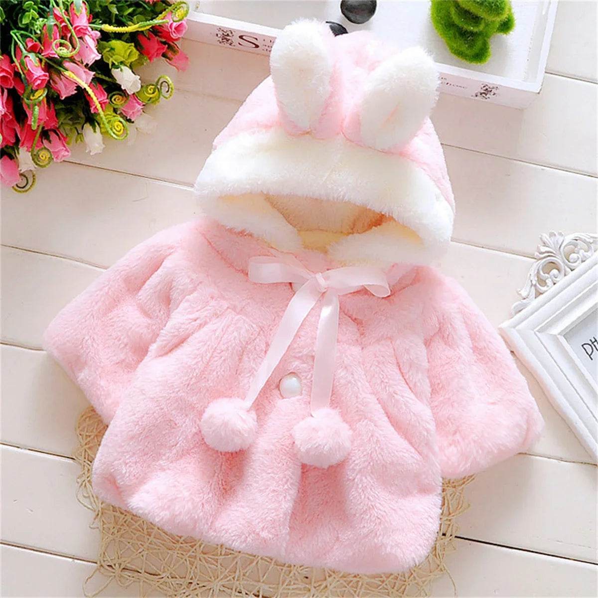 Baby Girl Winter Jacket – Warm Hooded Rabbit Ear Sweater - Little Fashion