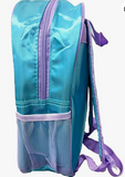 Blue backpack with purple accents on a white background
