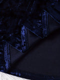 Close-up of a dark blue textured fabric with a patterned border.