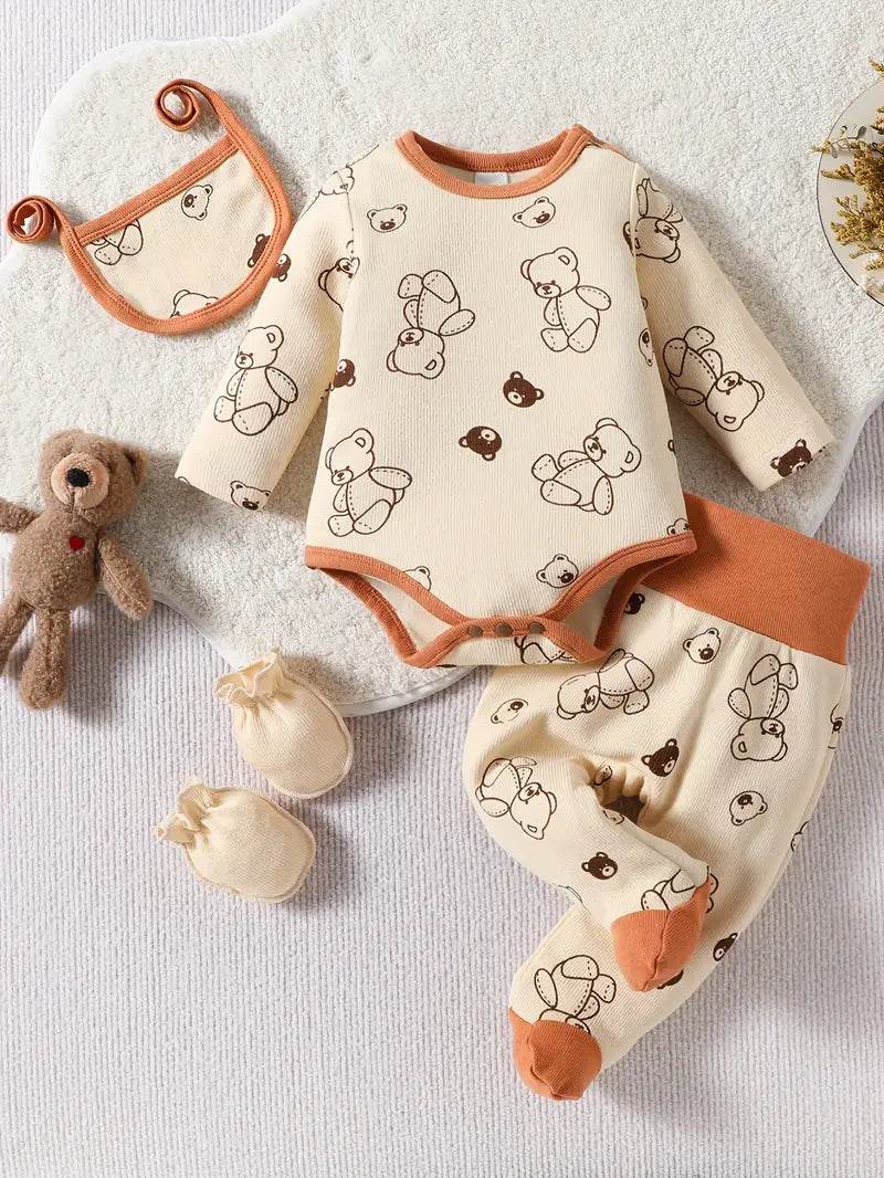 Bear Print Newborn Baby Boy Clothes & Socks Set - Little Fashion