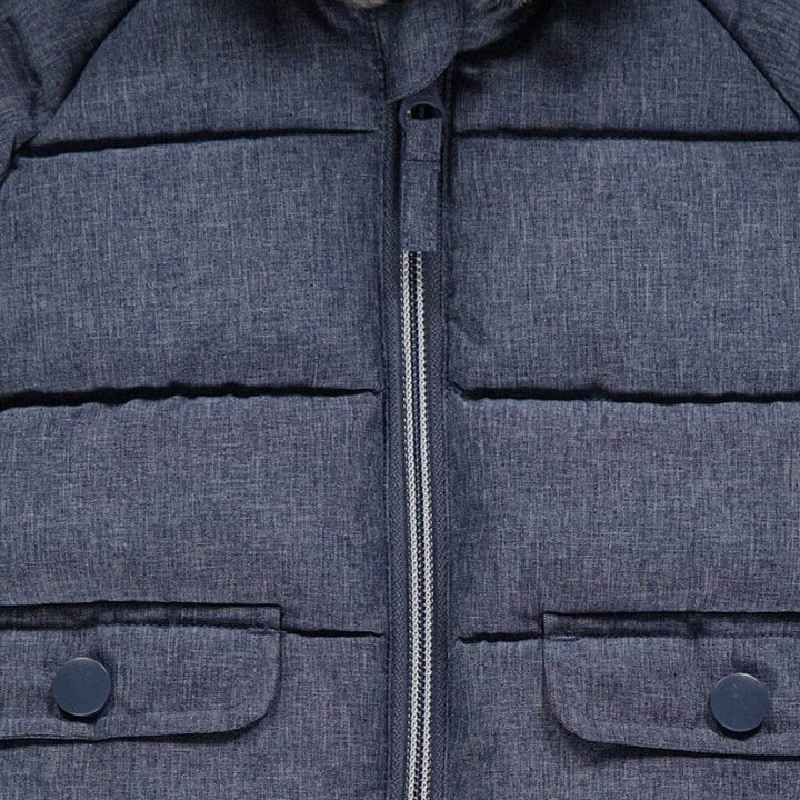 Blue Textured Padded Coat - 12-24 Months - Little Fashion