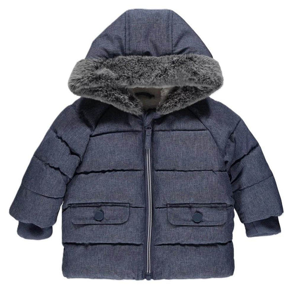 Blue Textured Padded Coat - 12-24 Months - Little Fashion
