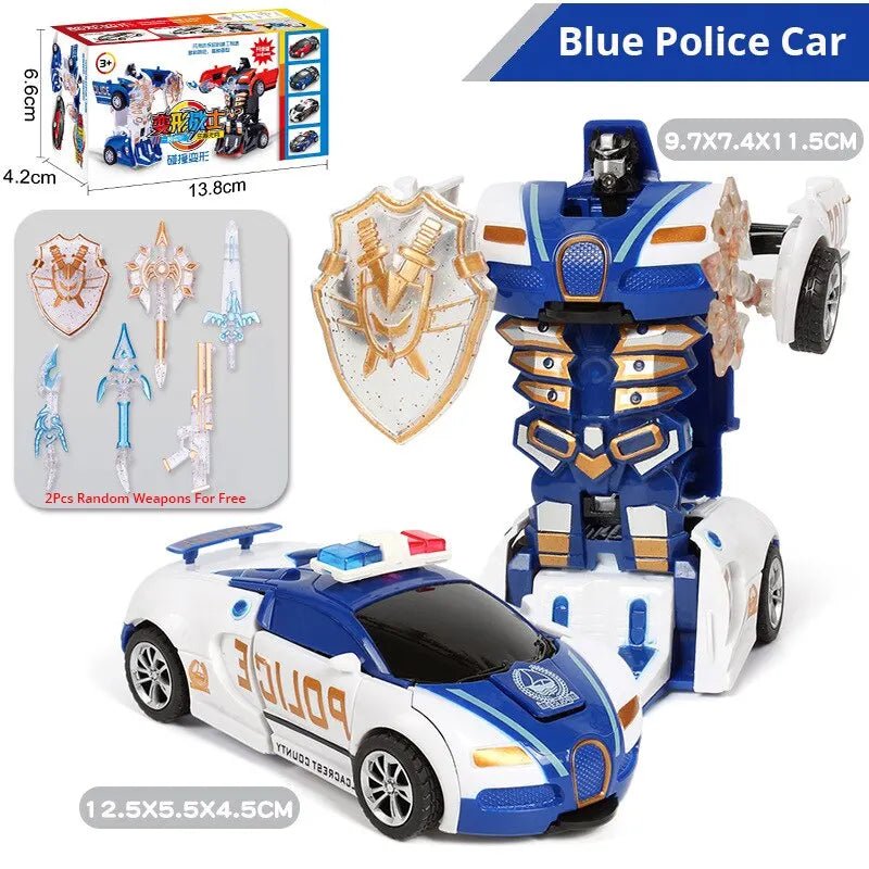 Blue Transforming Police Car Toy - Collision Deformation for Kids - collection_name