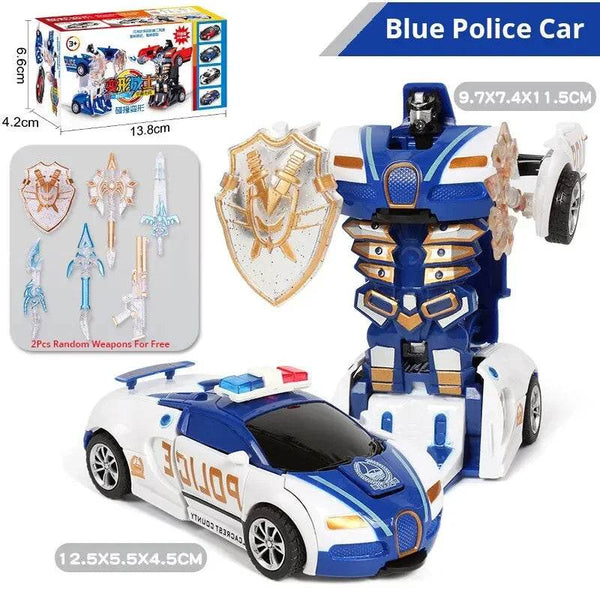 Blue Transforming Police Car Toy - Collision Deformation for Kids - Little Fashion