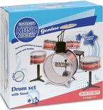 Boxed Bontempi drum set with stool and accessories on a white background