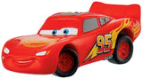 Red toy car with blue eyes and number 95 on a white background