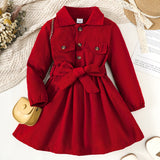 Toddler Girls' Red Bow-Belt Lapel Dress