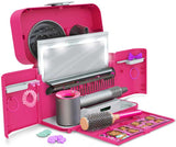Pink hair styling toy set with various tools and attachments on a white background