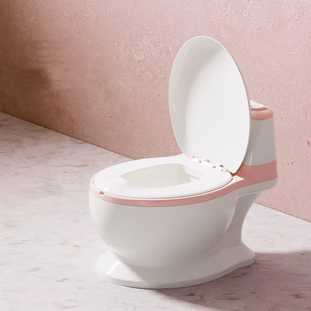 White toilet with pink rim against a pink wall