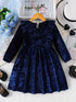 Chic Navy Blue Velvet Dress for Girls - Little Fashion