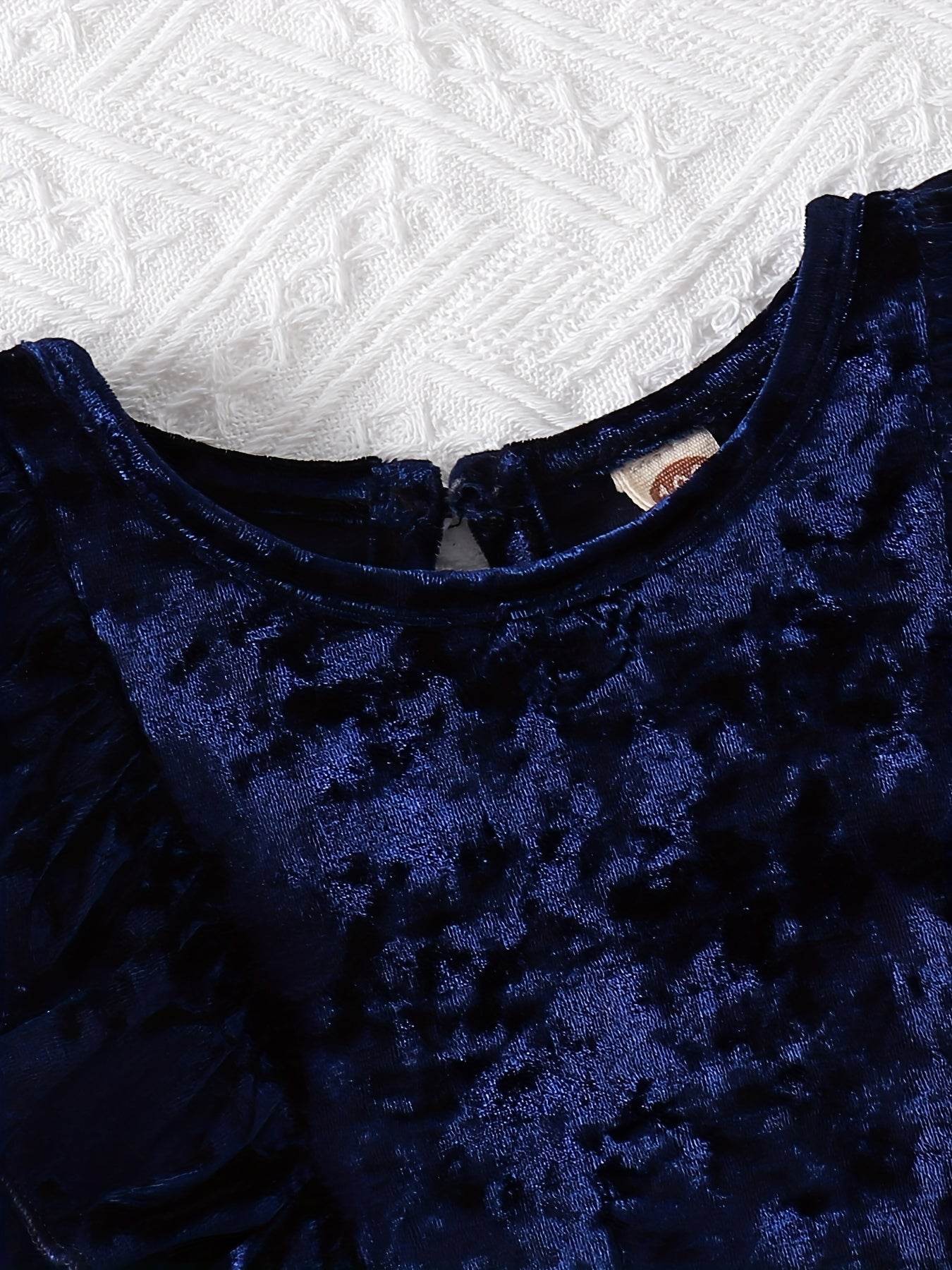 Chic Navy Blue Velvet Dress for Girls - Little Fashion