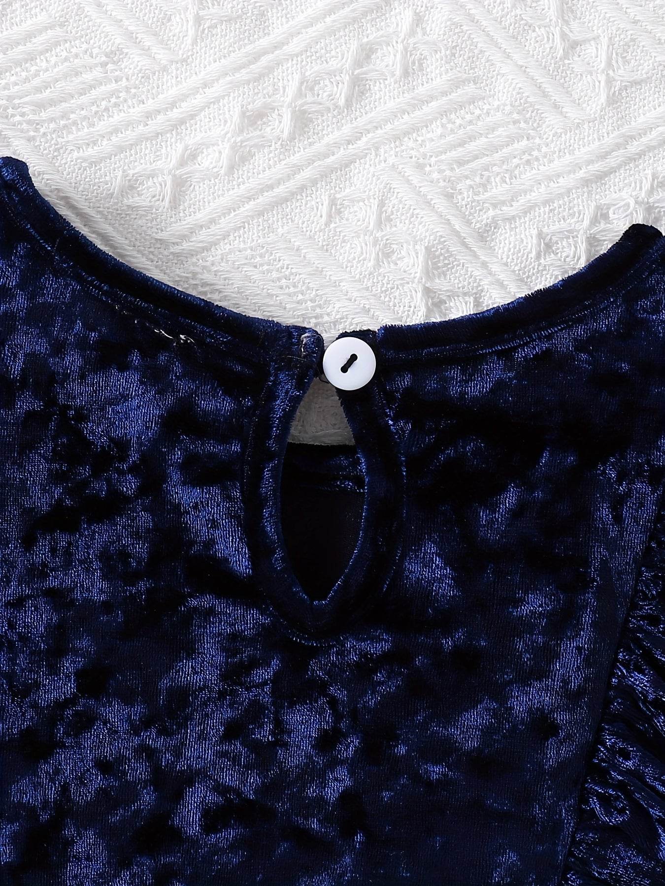 Chic Navy Blue Velvet Dress for Girls - Little Fashion