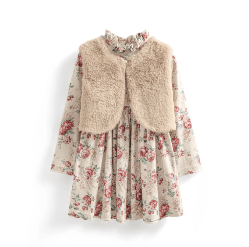 Christmas Dress for Girls with Faux Fur Jacket and Collar - Little Fashion